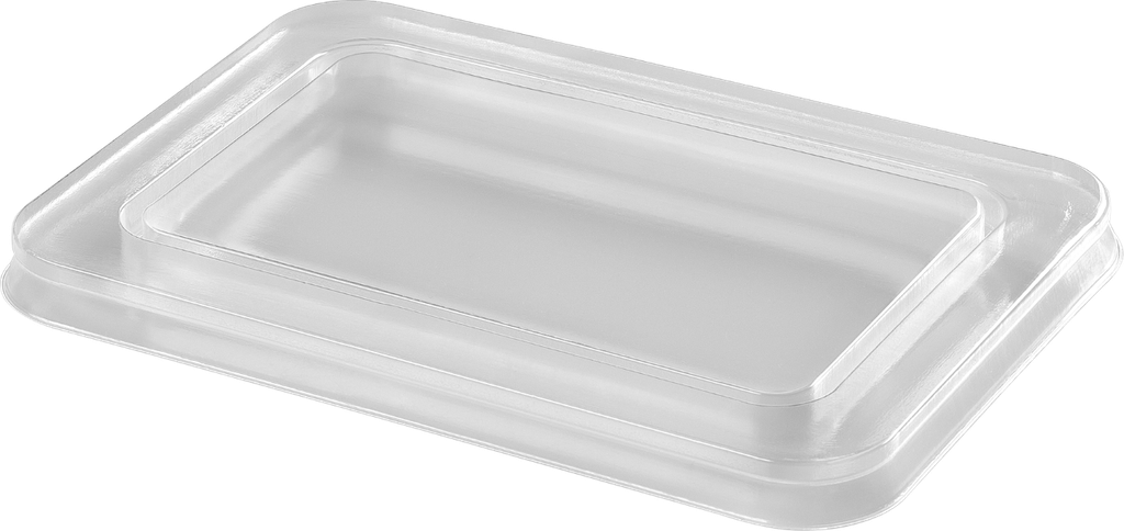 Flat thermoformed takeaway container lid crystal